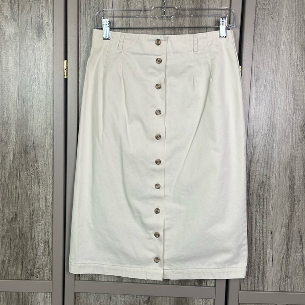 Talbots Cream Button Front Long Pencil Skirt Women's 8